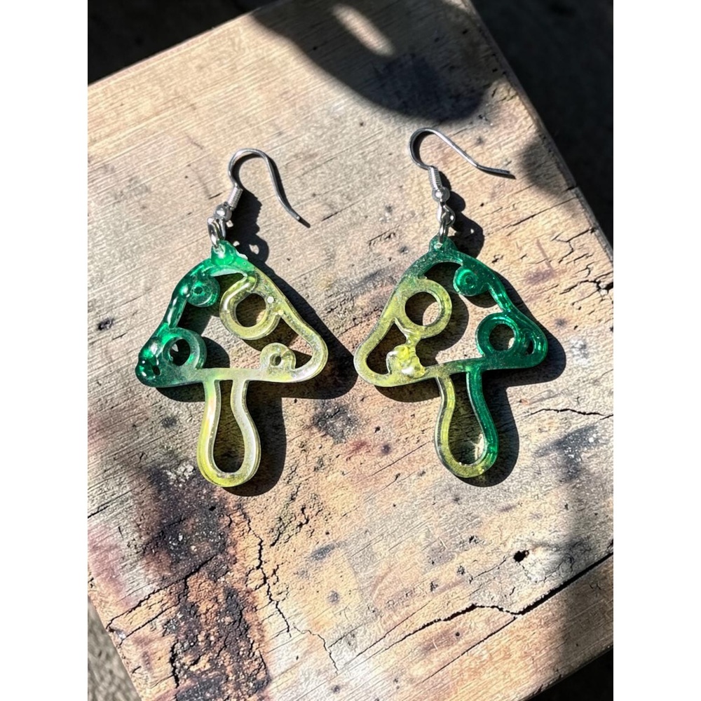 Handmade Green Mushroom Resin Earrings